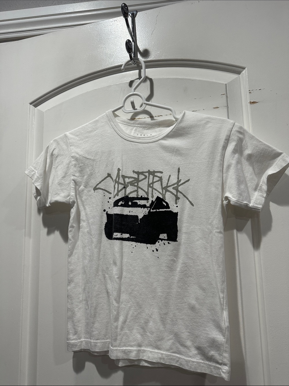 Tesla White Kids Tee with Subtle Gray Logo